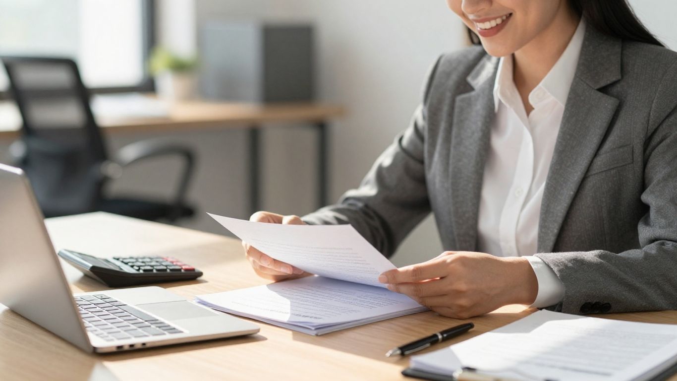 Tax advisor reviewing documents with confidence.