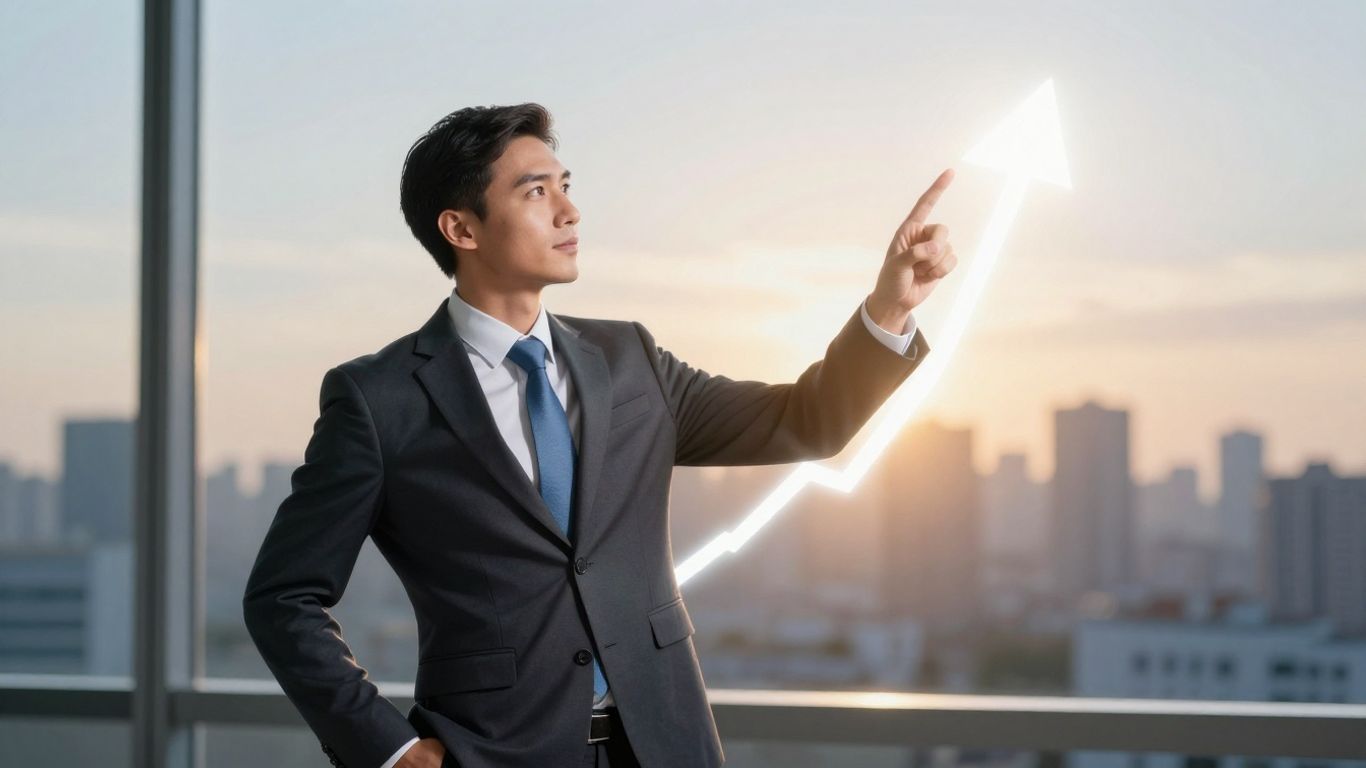 Financial consultant pointing towards business growth